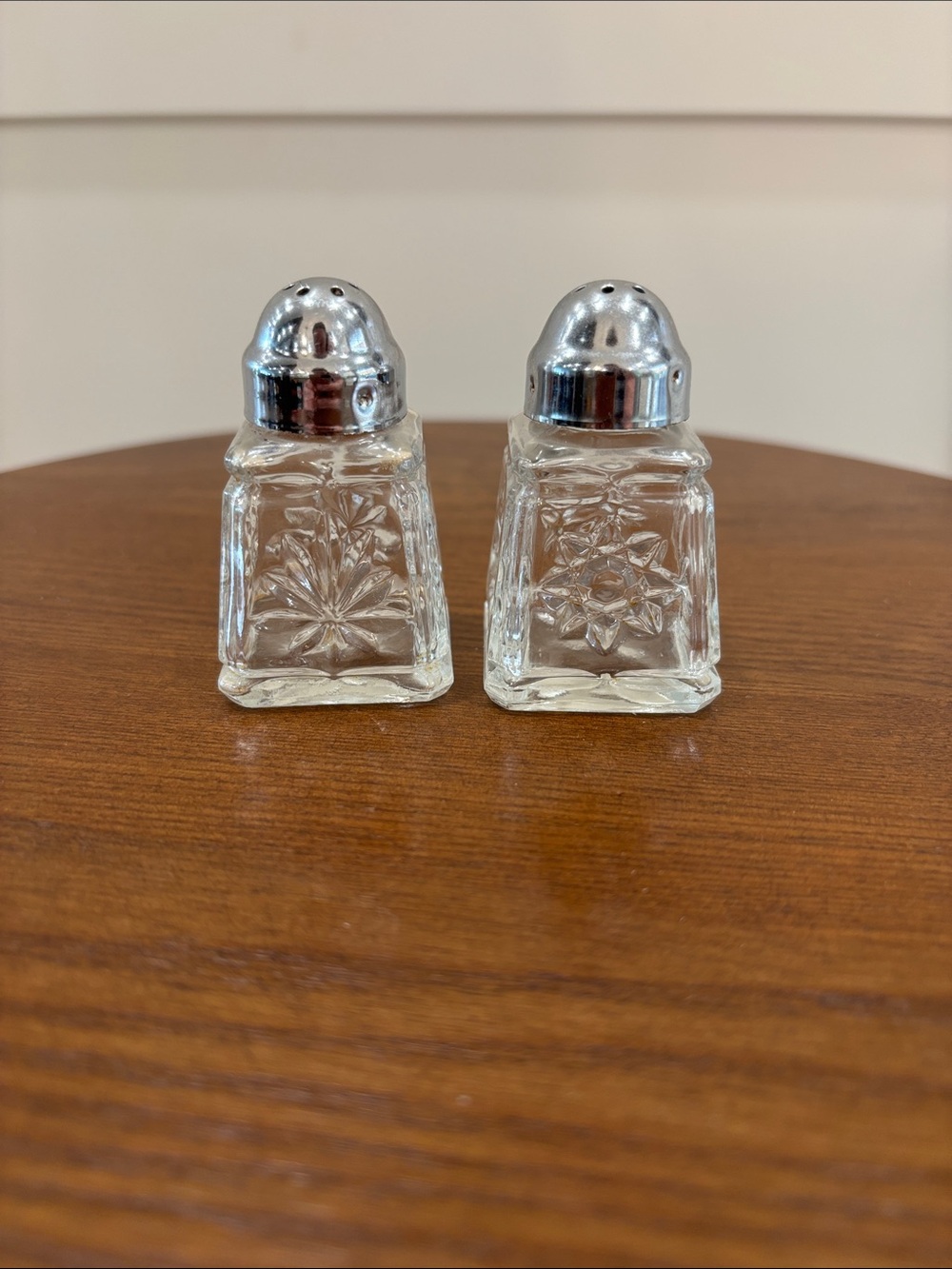 Vintage Clear Glass Salt and Pepper Shakers with Silver Tops